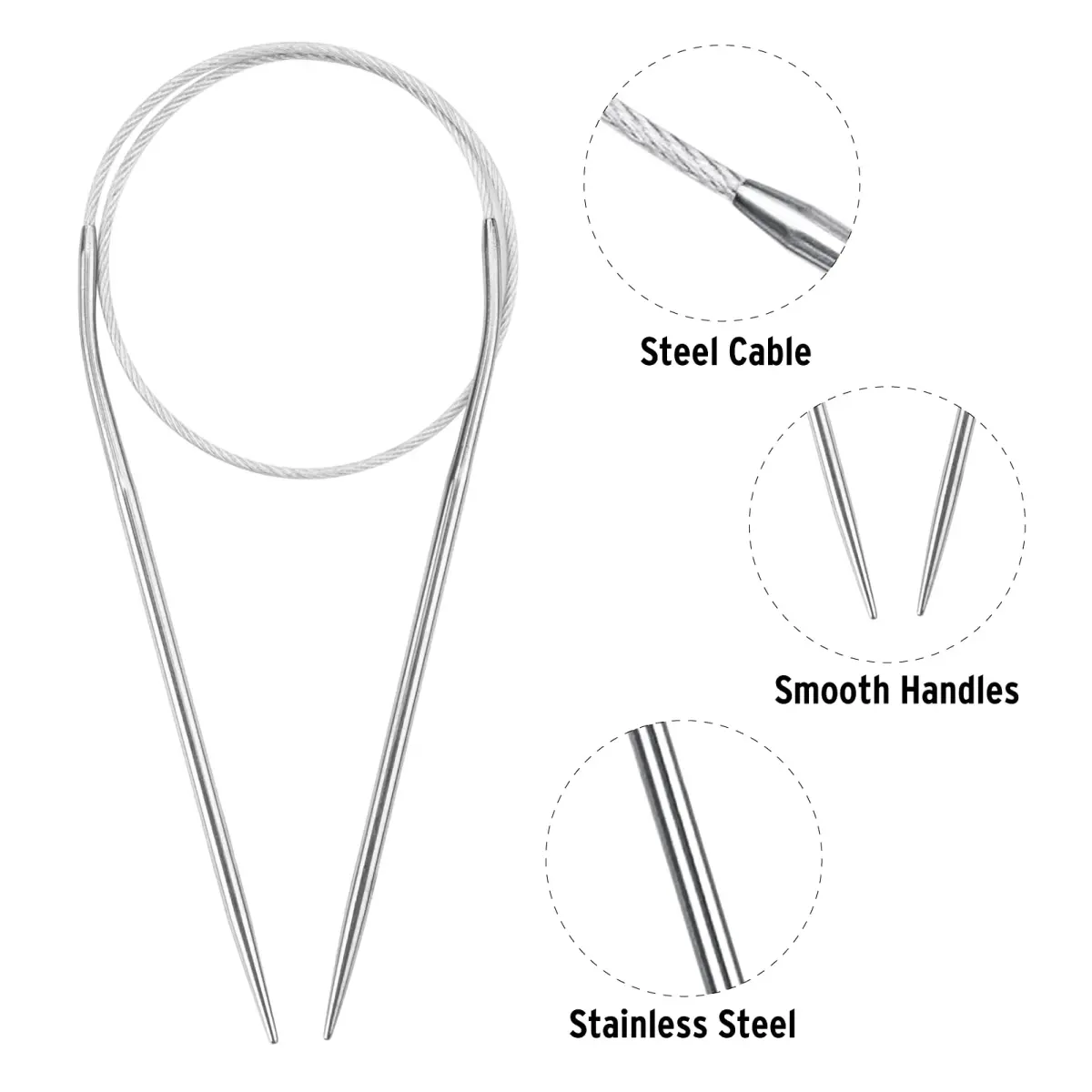 Coowayze 16 Inch Circular Knitting Needles Set, Stainless Steel Round Knitting Needles 1.5-5mm | 11 Sizes - view 4