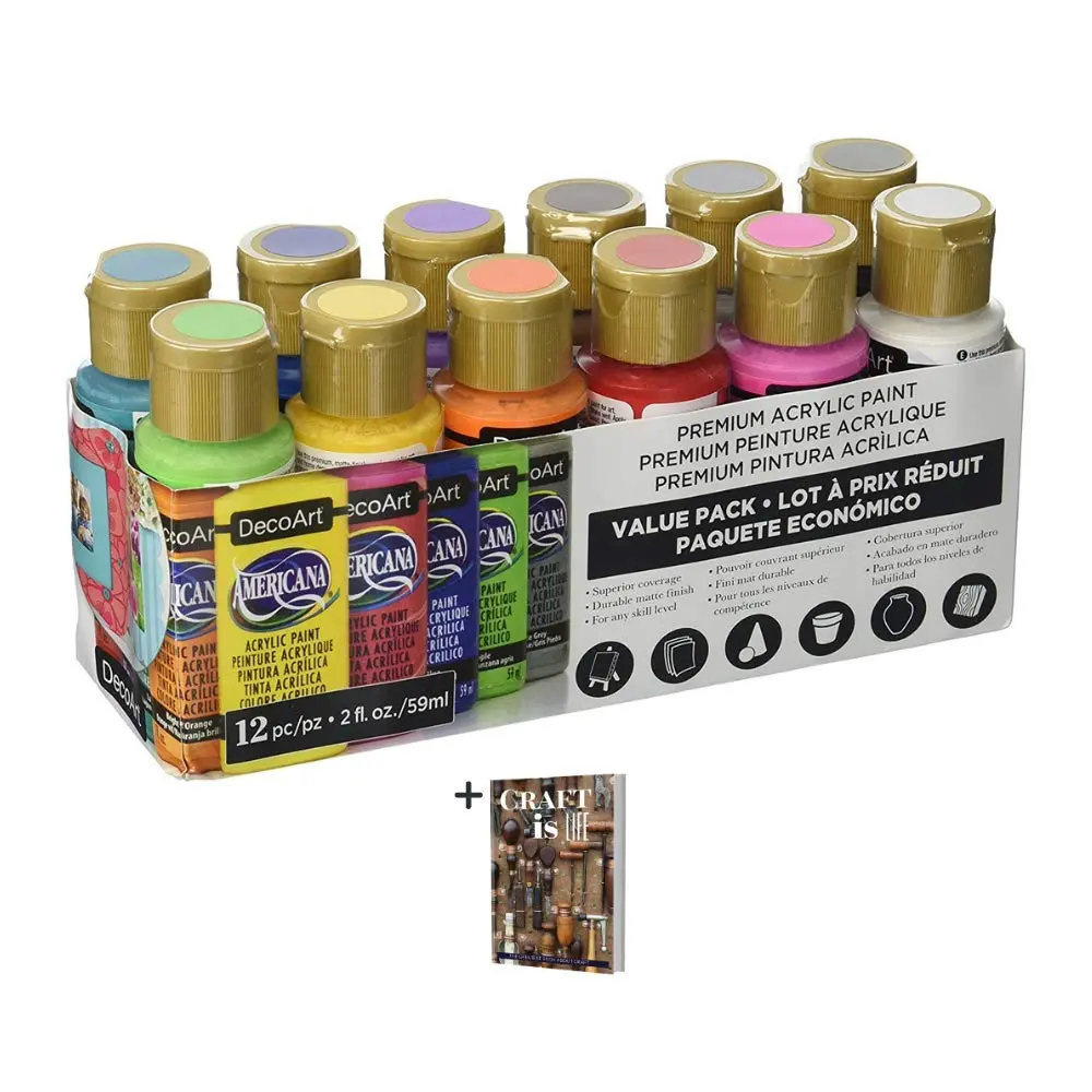DecoArt Americana Acrylic Paint Set - 12 x 2 Fl Oz Bottles | Medium Viscosity, Water-Based Multi-Surface Paint for Crafts & Art - main product image