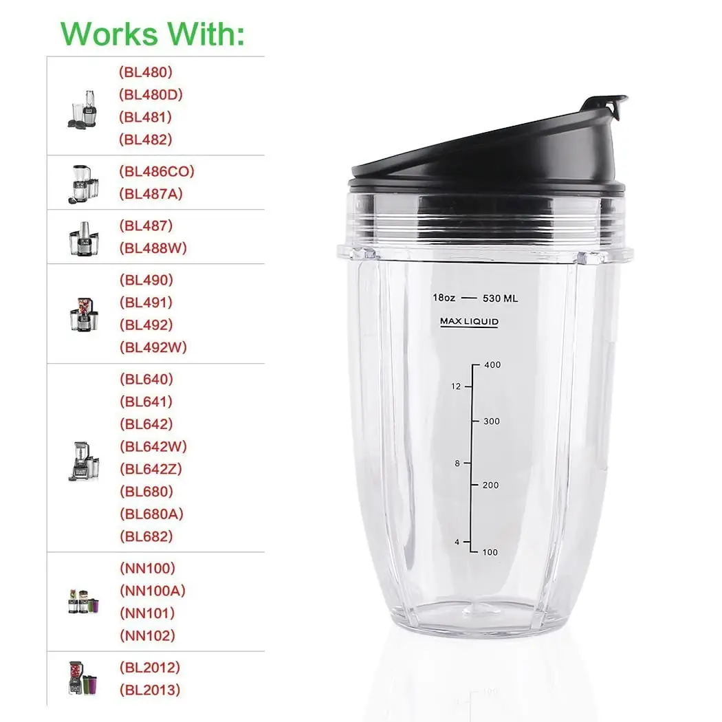Veterger 2 Pack Replacement Parts Cup with Lid,Compatible with Ninja Blender Auto iQ BL480 BL482 BL642 NN102 BL682 BL450 BL2013 (2 18oz) | Kitchen Appliance Accessory - view 2