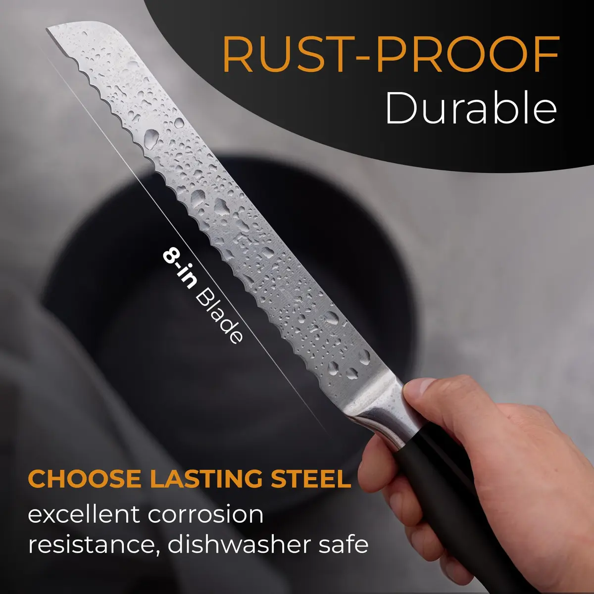 Orblue Serrated Bread Knife 8-Inch | Ultra-Sharp Stainless Steel for Effortless Slicing in India - view 5