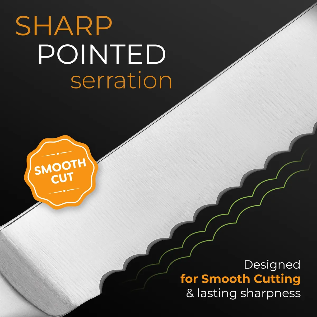 Orblue Serrated Bread Knife 8-Inch | Ultra-Sharp Stainless Steel for Effortless Slicing in India - view 6
