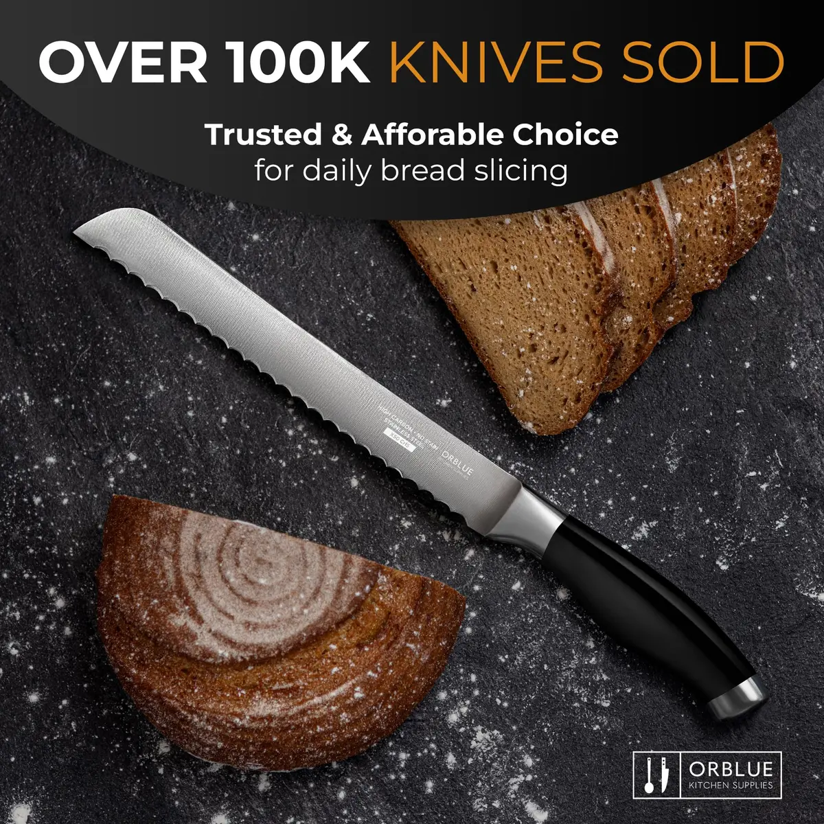 Orblue Serrated Bread Knife 8-Inch | Ultra-Sharp Stainless Steel for Effortless Slicing in India - view 7