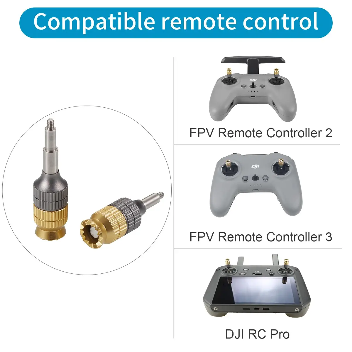Hanatora Metal Extension Joystick Sticks for DJI FPV Remote Controller 3 2, RC Pro, Avata 2, Neo — Adjustable 28-35mm - view 2