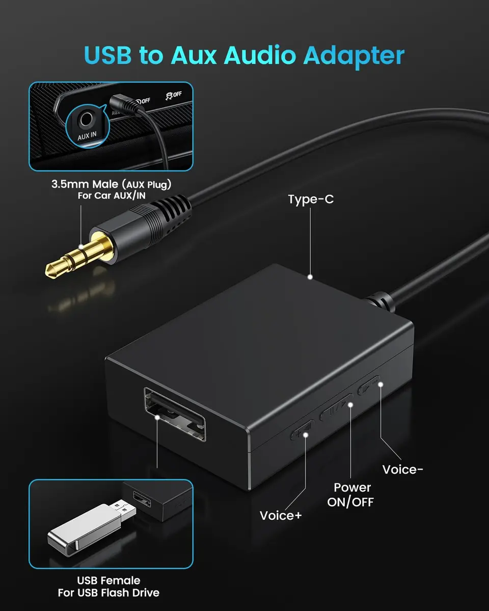 ANDTOBO USB to Aux Audio Adapter, 3.5mm Male to USB Female, 10.8 inch Length | Car Music Connection - view 4
