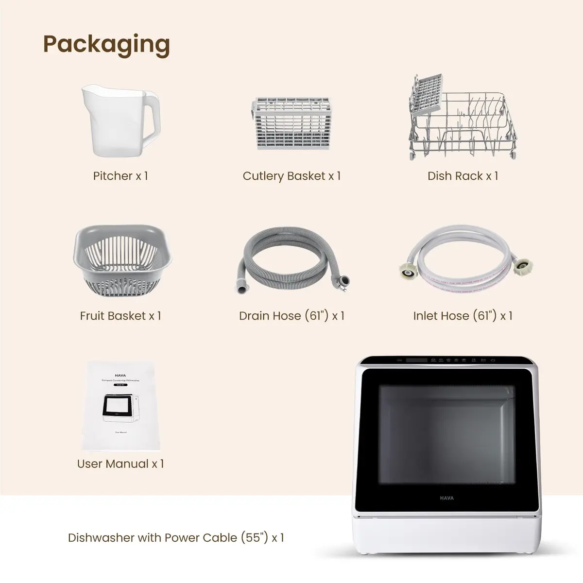 HAVA Countertop Dishwasher 6 Programs Portable with Water Tank | Compact & Energy Saving (70-120 chars) - view 9