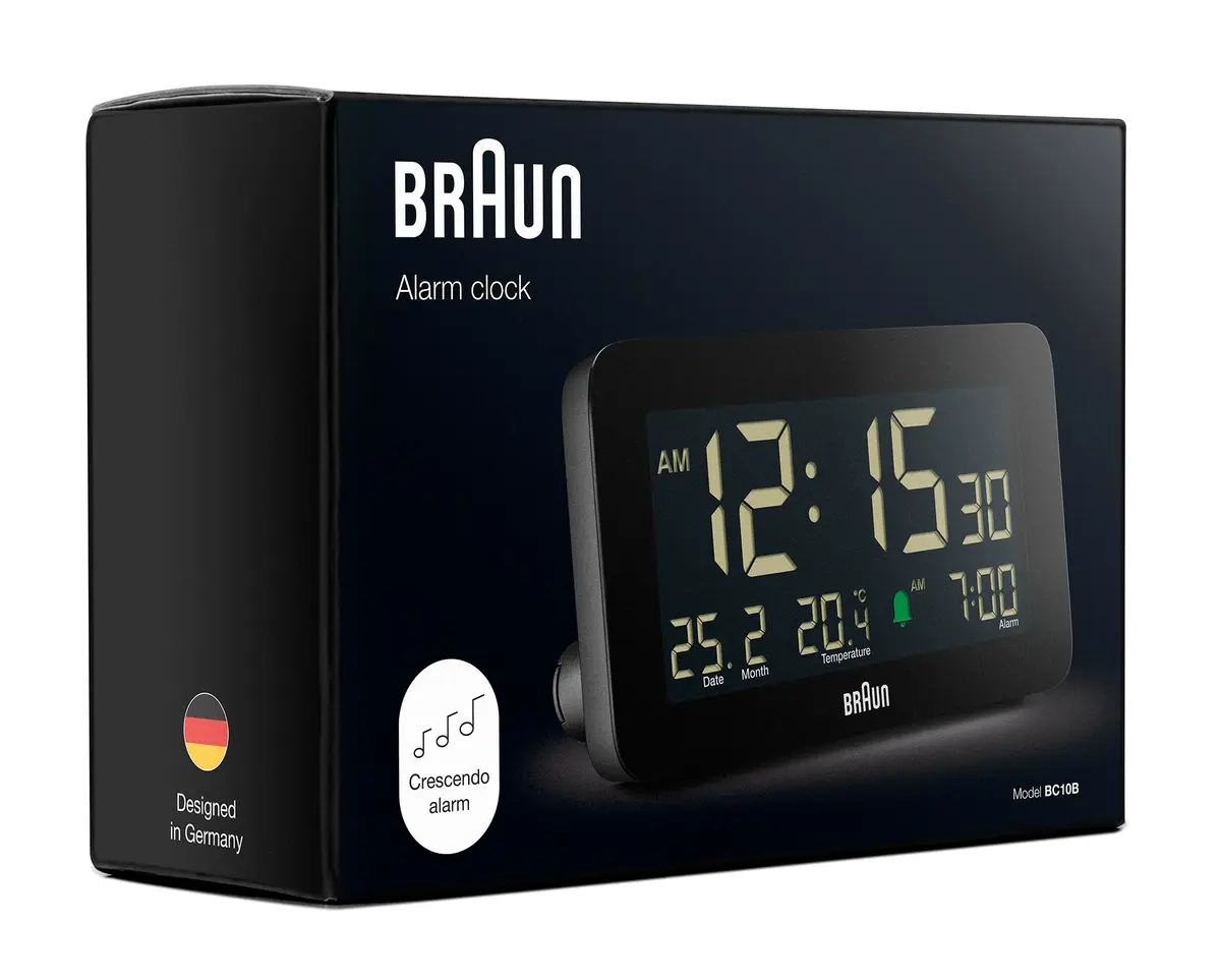 Braun Digital Alarm Clock with Date, Month & Temperature | Negative LCD, Crescendo Beep, 12/24H, AA Battery (1-Pack) - view 5