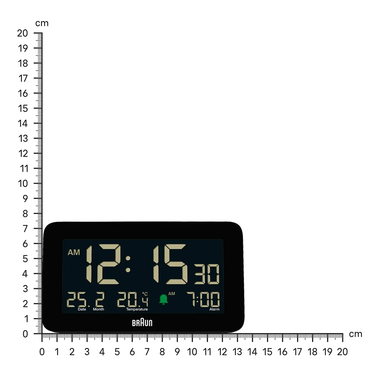 Braun Digital Alarm Clock with Date, Month & Temperature | Negative LCD, Crescendo Beep, 12/24H, AA Battery (1-Pack) - view 7