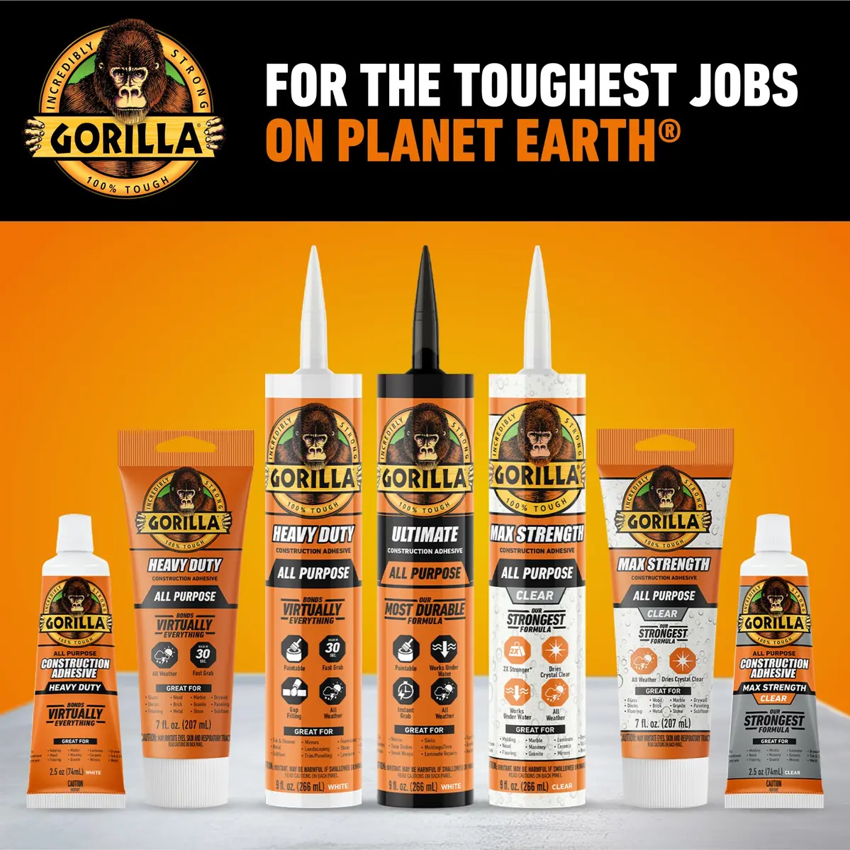 Gorilla Max Strength Clear Construction Adhesive 74ml (2.5 oz) | Bonds Wood, Metal, Tile, Stone, Glass, Granite - view 8