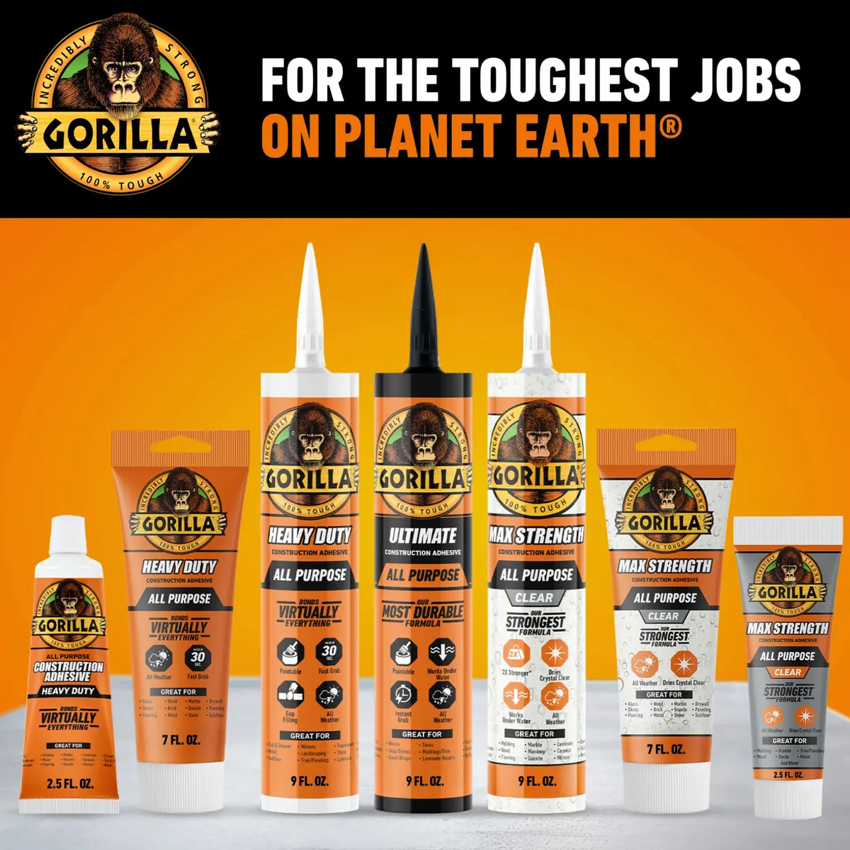 Gorilla Max Strength Clear Construction Adhesive 75ml (2.5 Fl Oz) 2-Pack | Strongest Formula, Waterproof, Gap-Filling - view 8