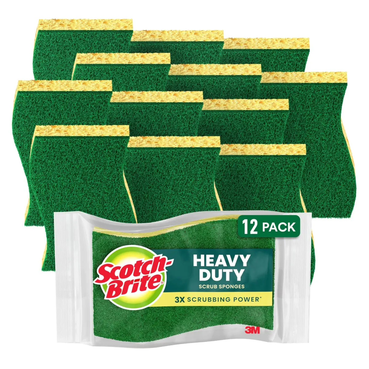 Scotch-Brite Heavy Duty Scrub Sponges, 12 Pack | 3x Scrubbing Power - main product image