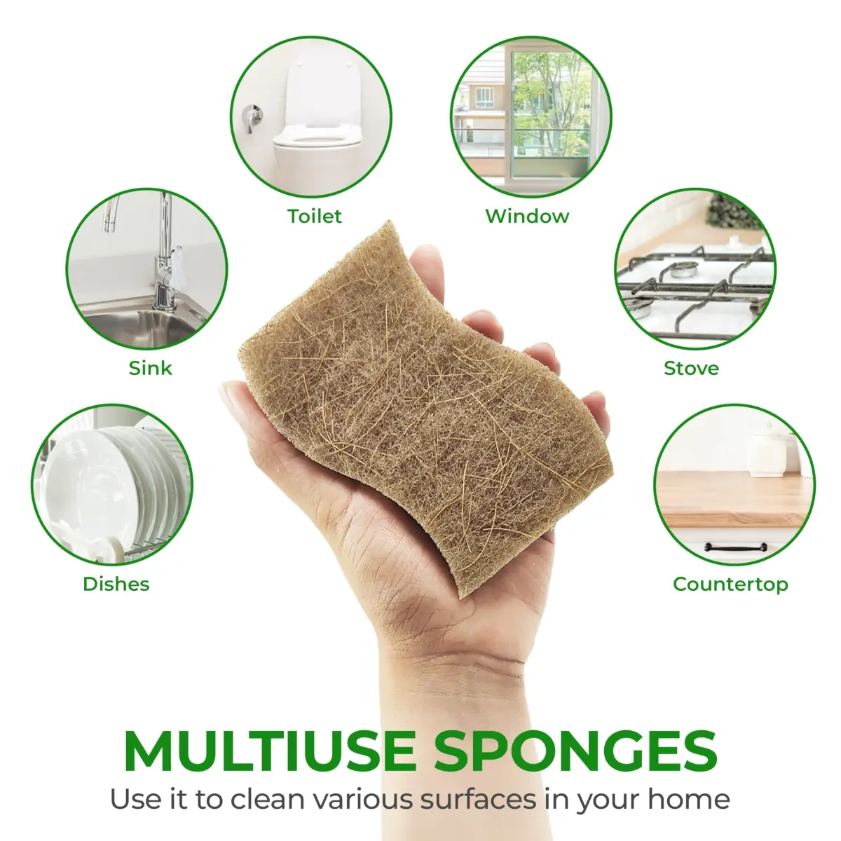 AIRNEX Natural Kitchen Sponges 12 Pack | Biodegradable Cellulose & Coconut Scrubber Dish Sponges for Kitchen - view 6