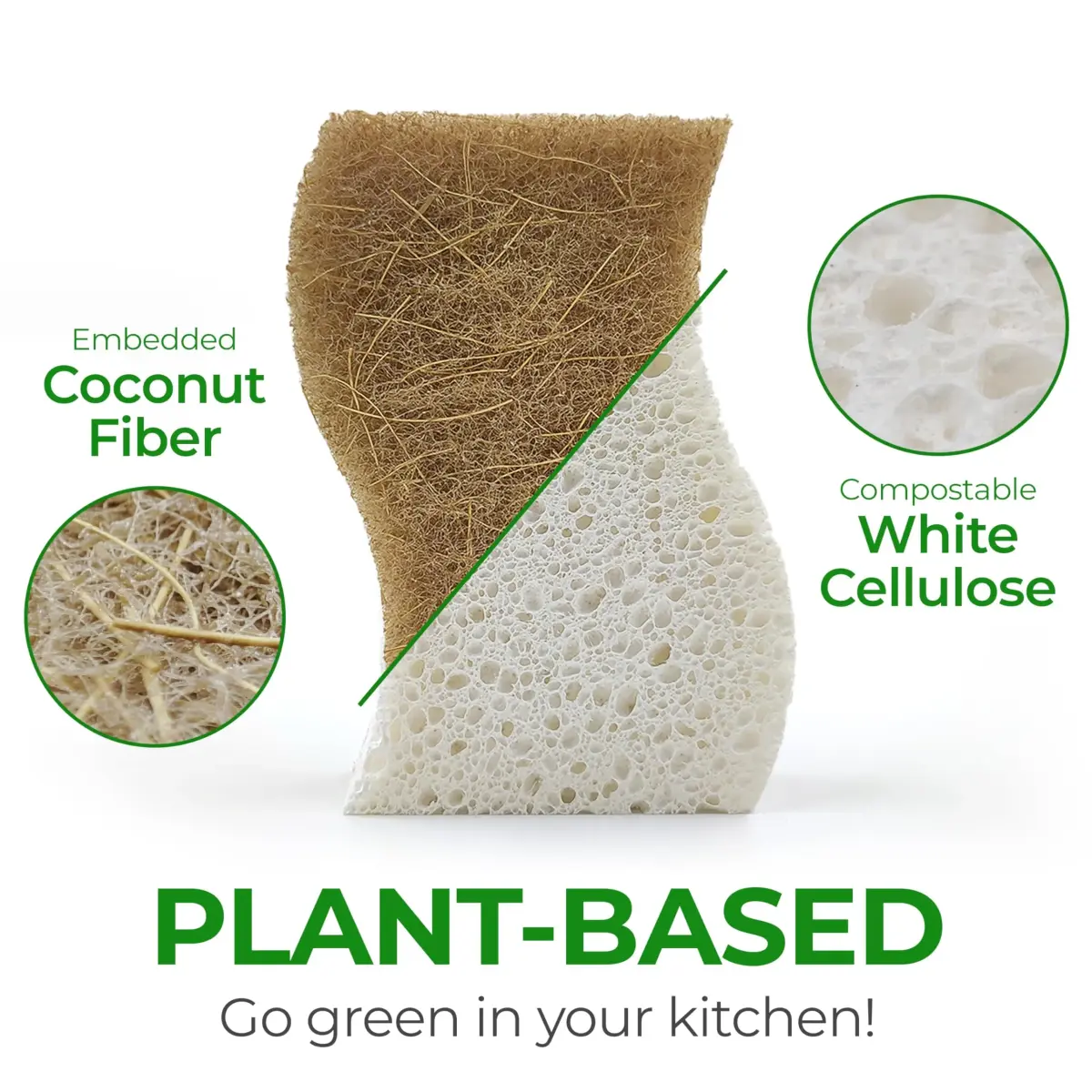 AIRNEX Natural Kitchen Sponges 12 Pack | Biodegradable Cellulose & Coconut Scrubber Dish Sponges for Kitchen - view 2