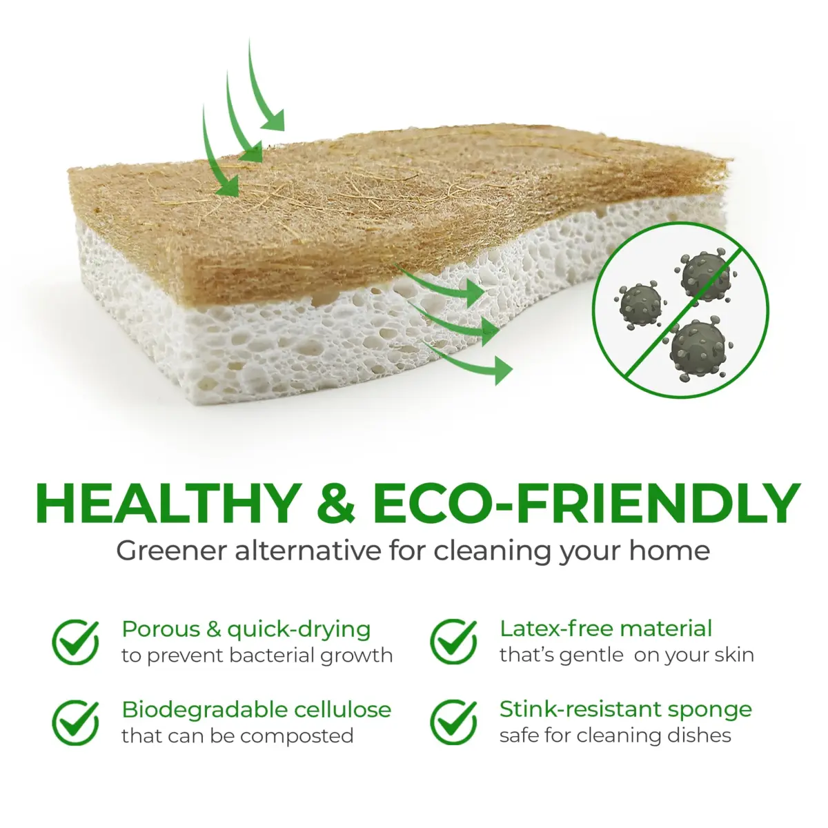 AIRNEX Natural Kitchen Sponges 12 Pack | Biodegradable Cellulose & Coconut Scrubber Dish Sponges for Kitchen - view 3