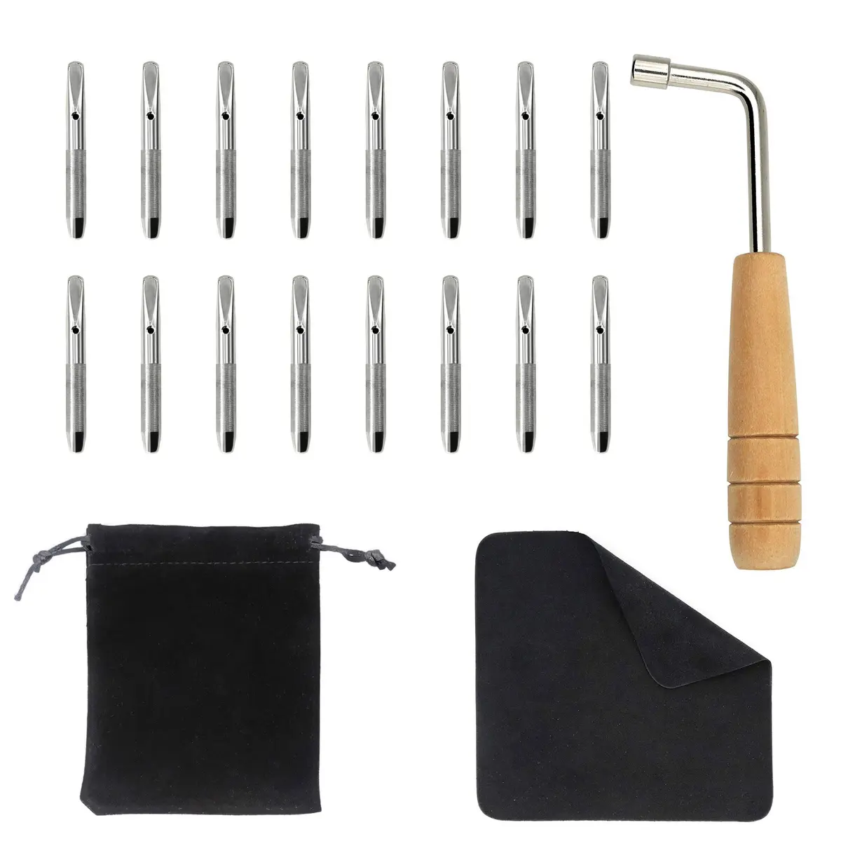 INKNOTE 16 Pcs Tuning Pin Set with L-Shape Wrench & Gooseneck Hammer Lever | For Lyre Harps & Primitive String Instruments - main product image