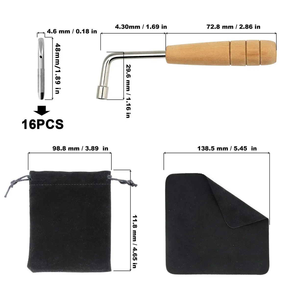 INKNOTE 16 Pcs Tuning Pin Set with L-Shape Wrench & Gooseneck Hammer Lever | For Lyre Harps & Primitive String Instruments - view 6