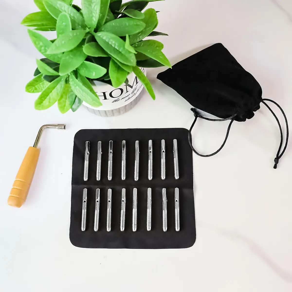 INKNOTE 16 Pcs Tuning Pin Set with L-Shape Wrench & Gooseneck Hammer Lever | For Lyre Harps & Primitive String Instruments - view 7