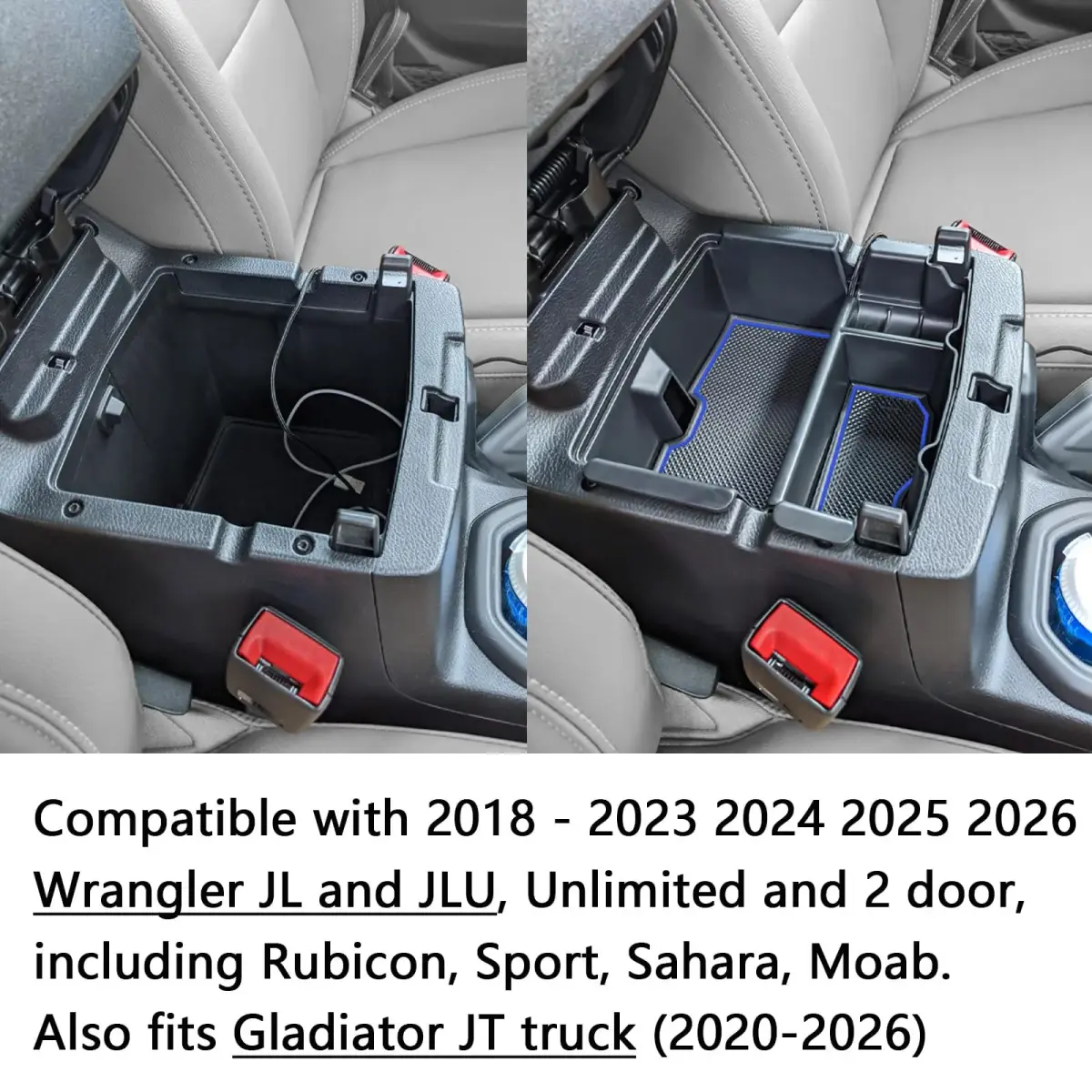 EDBETOS Center Console Organizer Tray for Jeep Wrangler JL/JLU 2018-2026 & Gladiator JT 2020-2026 with Blue Trim | Adds Storage & Tidiness - view 3