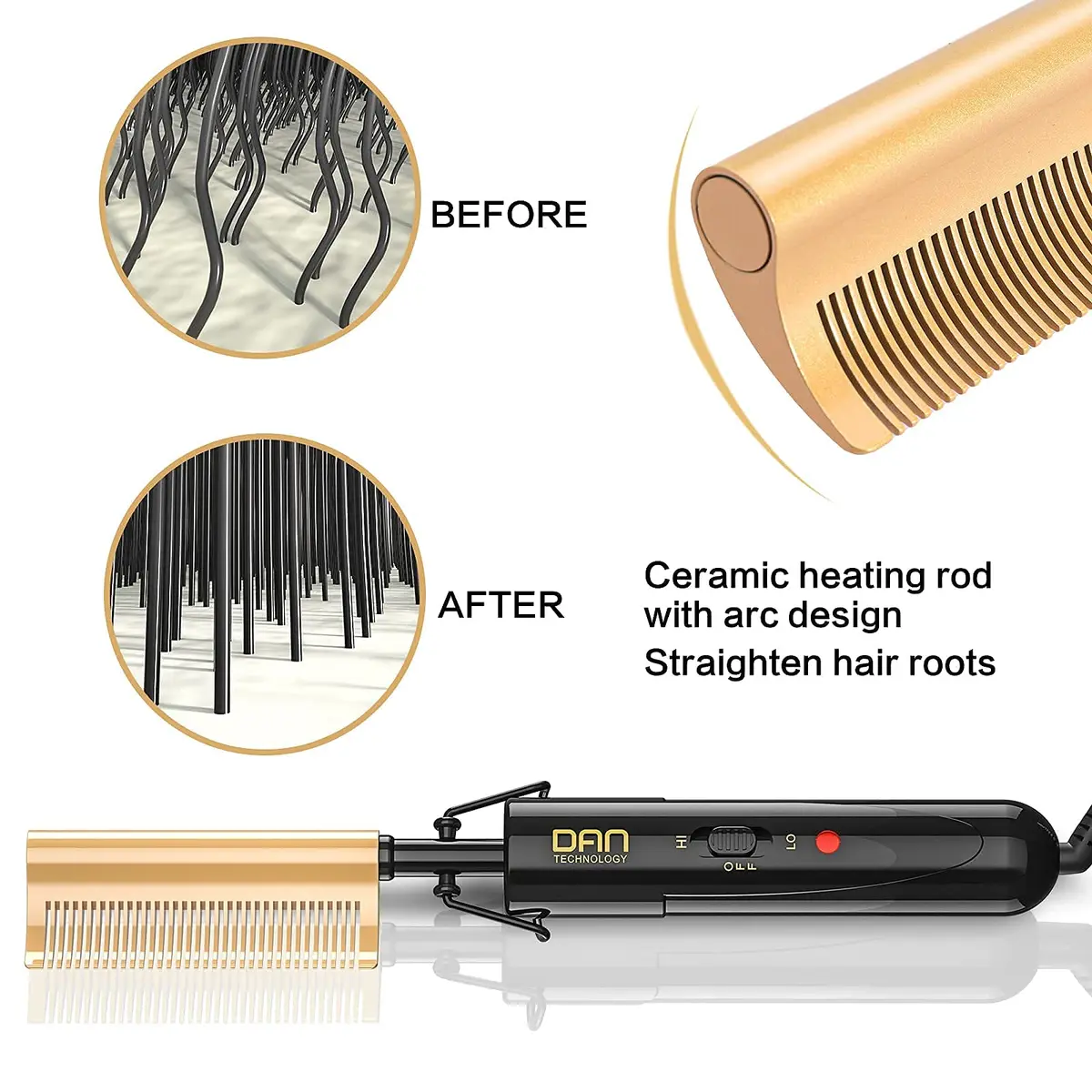 DAN Technology Curved Ceramic Hair Straightener and Heat Press Comb 11mm (0.43 inches) | Dual Voltage for All Hair Types - view 3