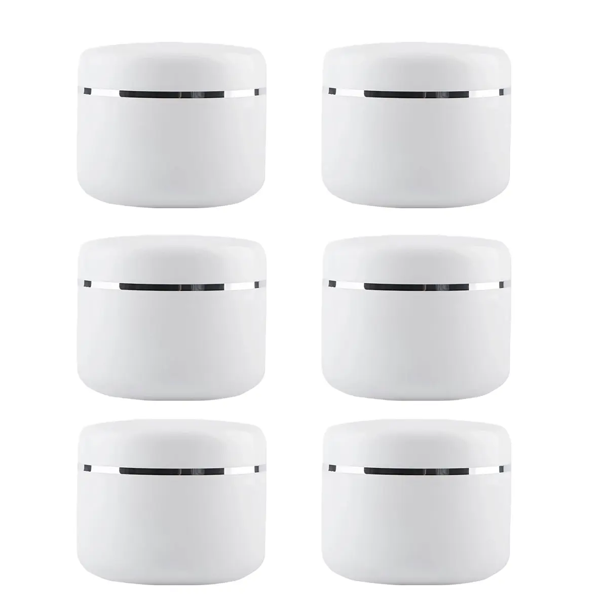 QUUPY 6Pcs 250g White Plastic Cosmetic Jars | Leakproof Refillable Containers for Face Cream & Lip Balm - main product image
