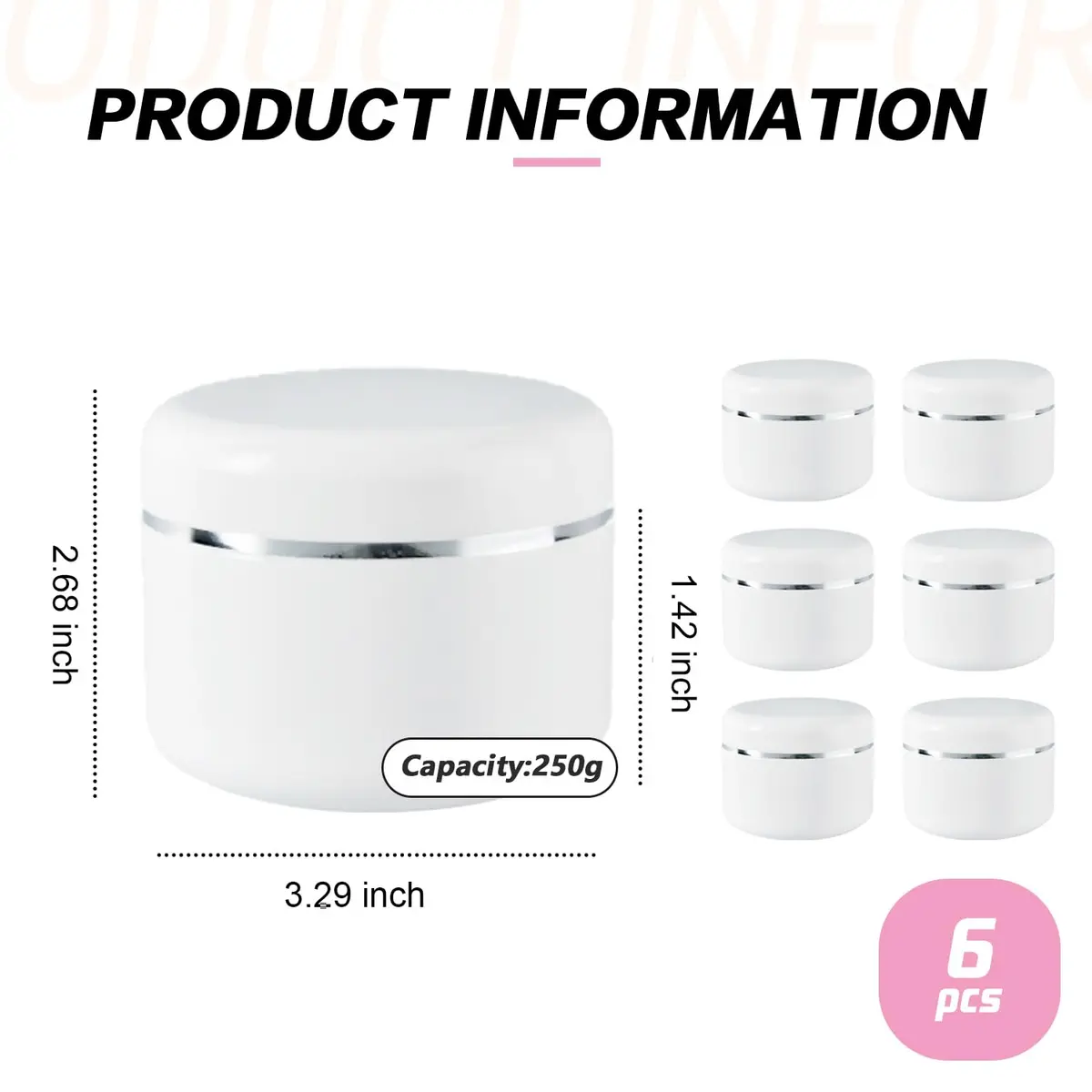 QUUPY 6Pcs 250g White Plastic Cosmetic Jars | Leakproof Refillable Containers for Face Cream & Lip Balm - view 2