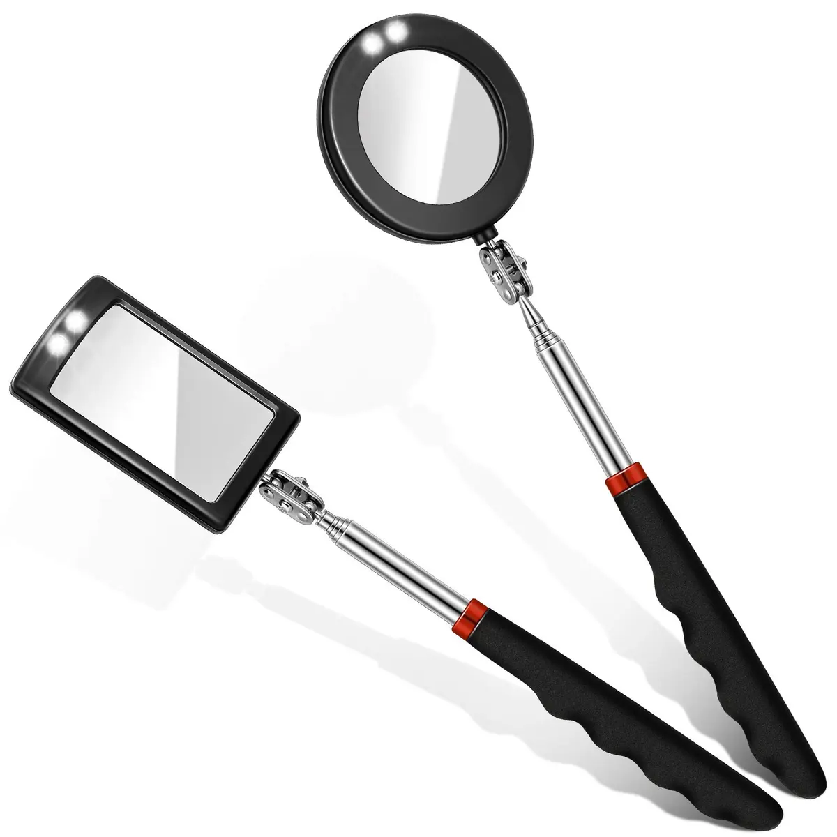 Tatuo Telescoping Inspection Mirror Set with LED Lights | Round & Square Heads, Extendable Reach - main product image