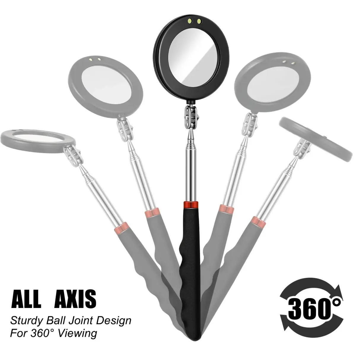 Tatuo Telescoping Inspection Mirror Set with LED Lights | Round & Square Heads, Extendable Reach - view 7