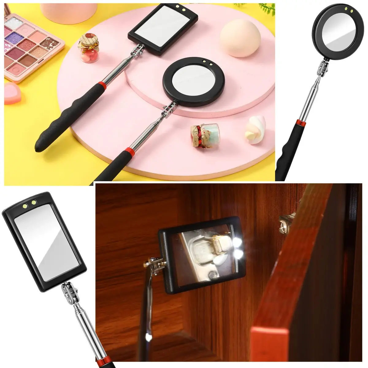 Tatuo Telescoping Inspection Mirror Set with LED Lights | Round & Square Heads, Extendable Reach - view 3