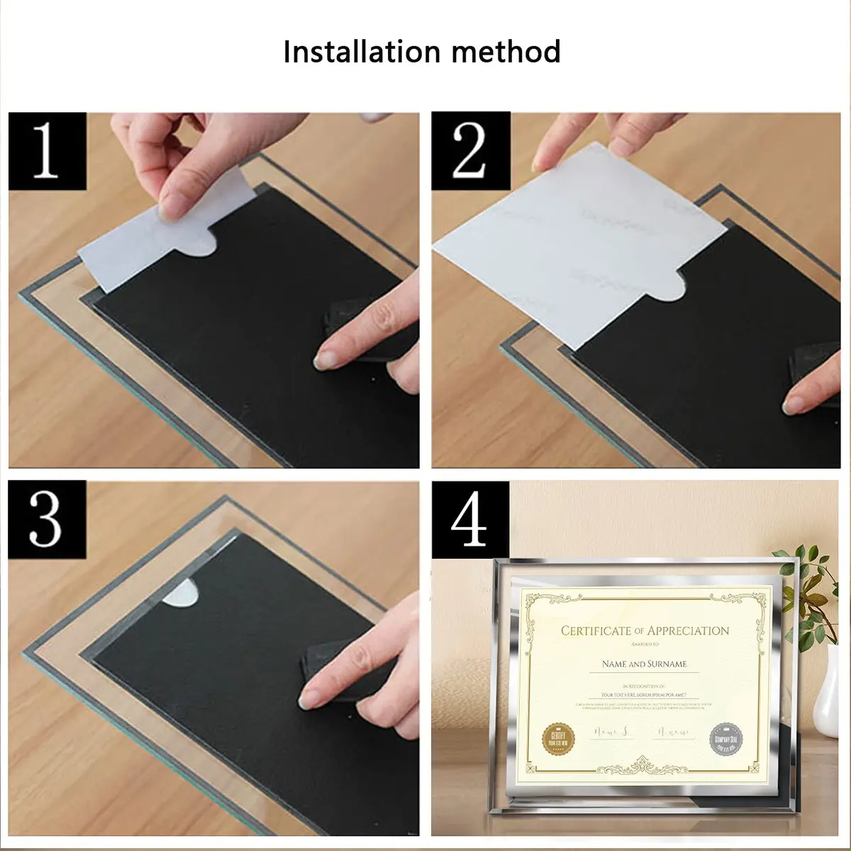 SESEAT 8.5 x 11 Certificate Document Frame Set of 4 | Elegant Glass Beveled Edges for Diplomas & Certificates - view 7