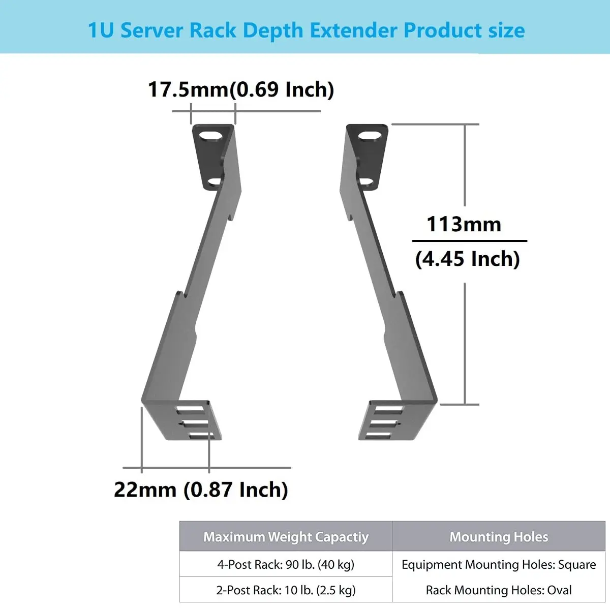 JINGCHENGMEI 1U Server Rack Depth Extender 4-Inch | Steel Support for Network Cabinets - view 2