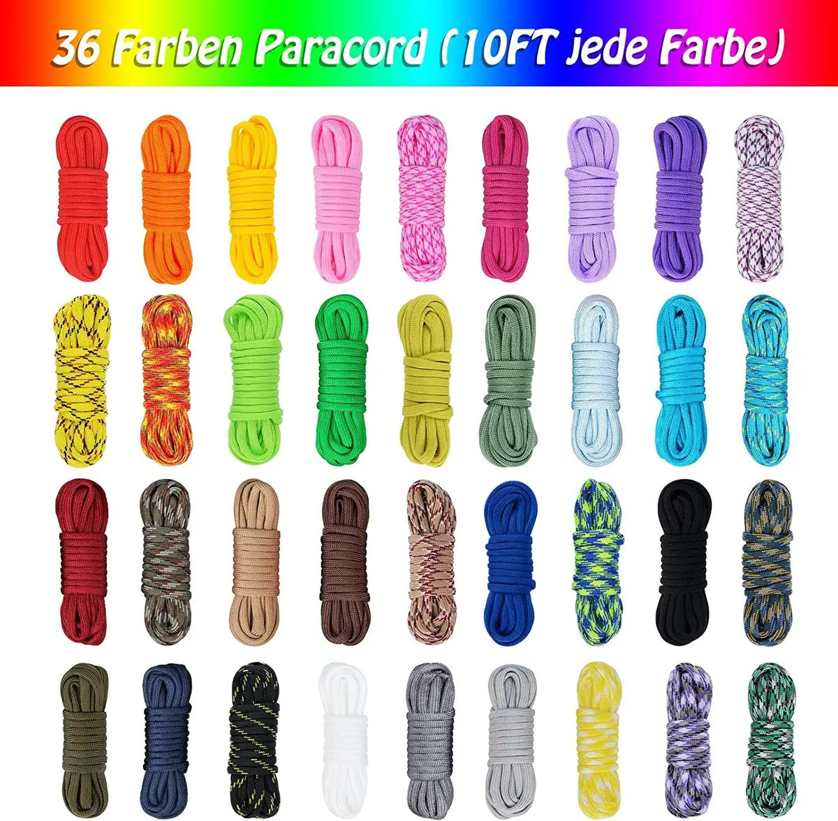 MONOBIN Paracord Kit 36 Colors | 550 lb Type III Nylon Rope for Crafts & Outdoor Use - view 3