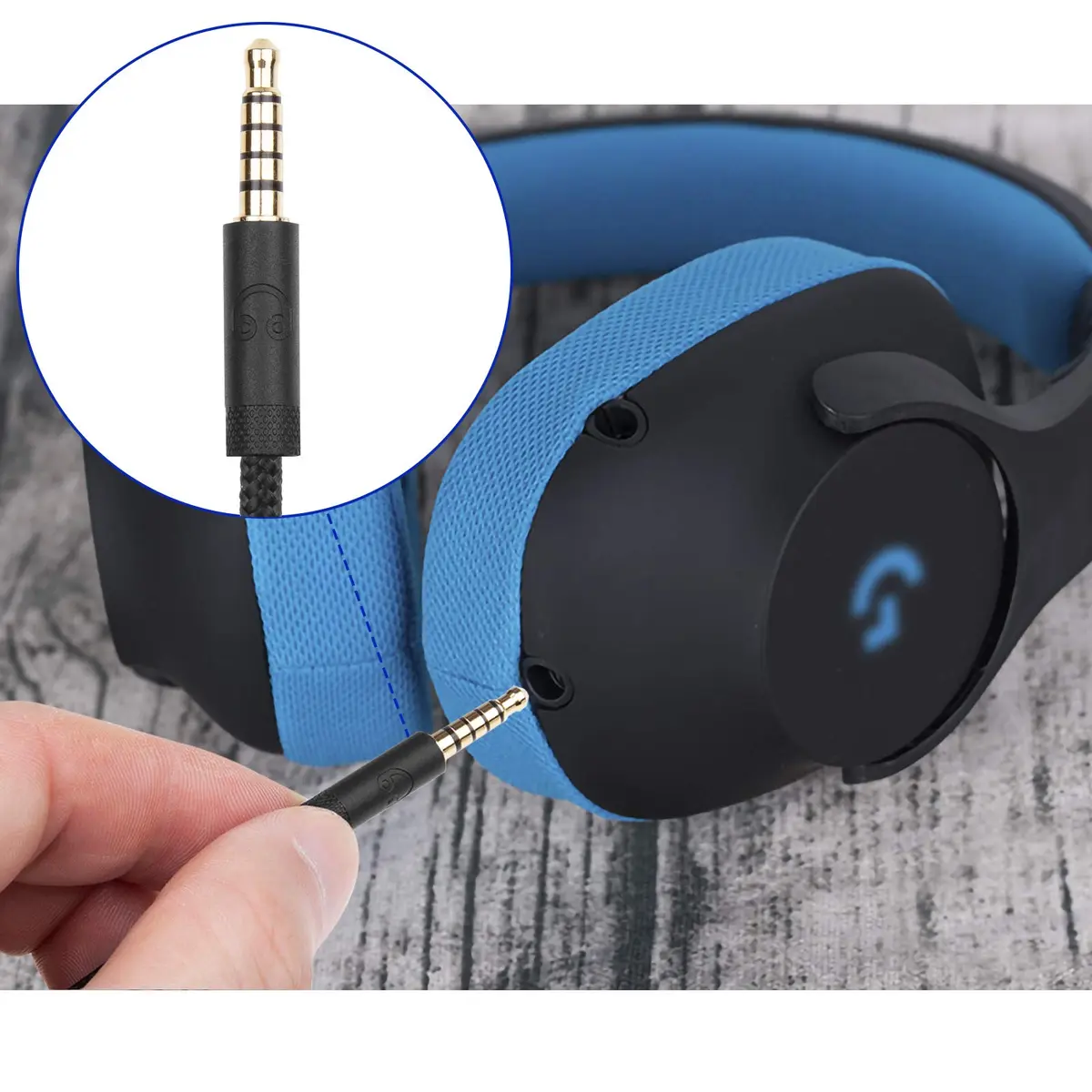 weishan Headset Cable for Logitech G Pro, G Pro X, G433, G233 | 6.6ft Nylon Braided Audio Cable - view 2