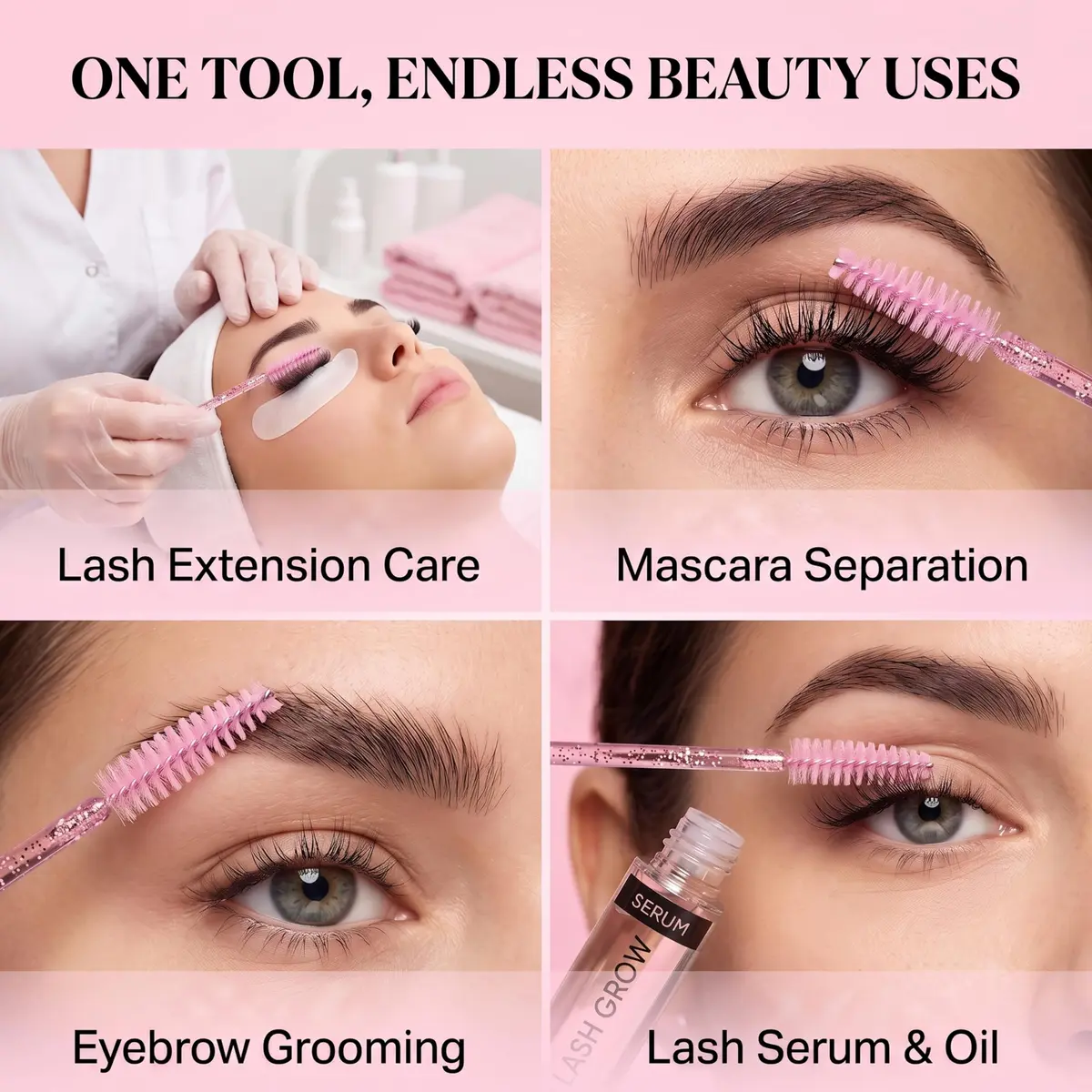 i-laesh Glitter Spoolies Disposable Eyelash Brush - Pink - 100PCS | High-Density Fiber Bristles for Flawless Mascara Application - view 5