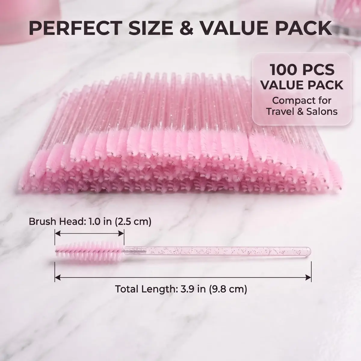 i-laesh Glitter Spoolies Disposable Eyelash Brush - Pink - 100PCS | High-Density Fiber Bristles for Flawless Mascara Application - view 7