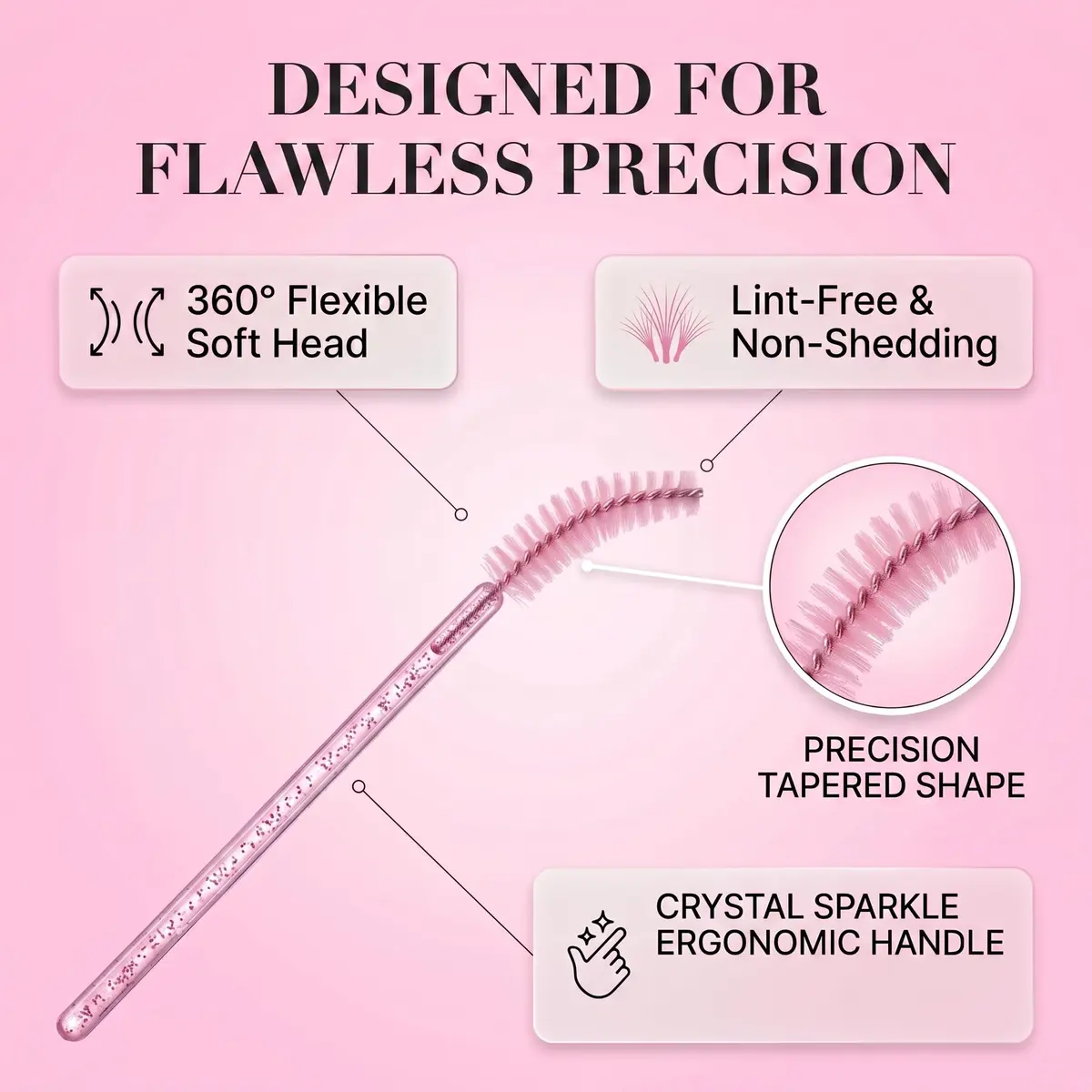 i-laesh Glitter Spoolies Disposable Eyelash Brush - Pink - 100PCS | High-Density Fiber Bristles for Flawless Mascara Application - view 4