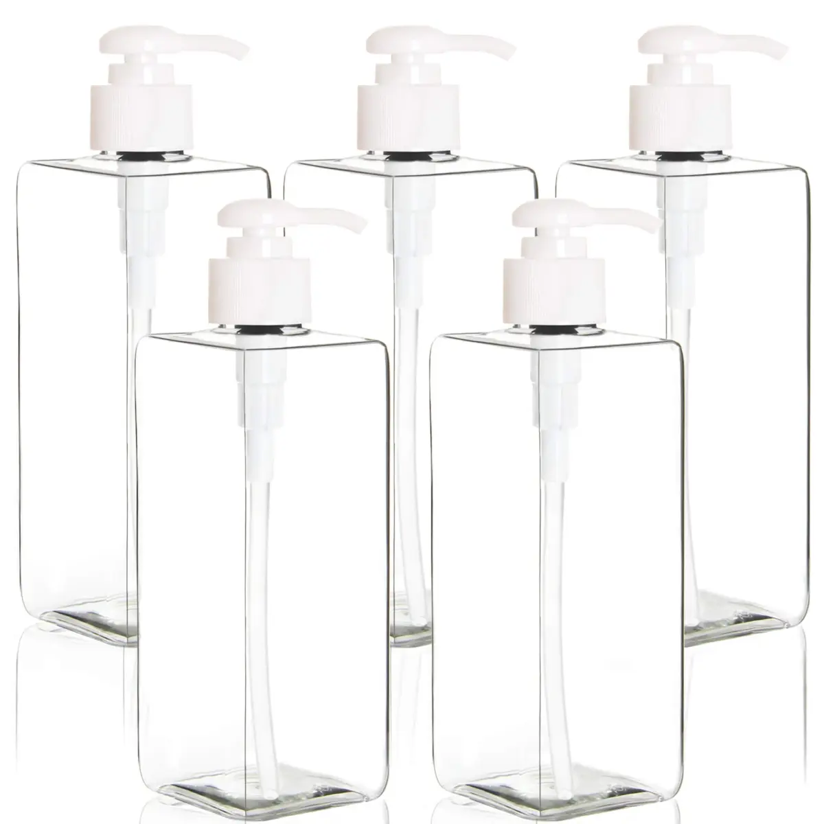 Youngever White 5 Pack 473ml (16 oz) Square Plastic Pump Bottles | Refillable for Lotions, Shampoos & More - main product image