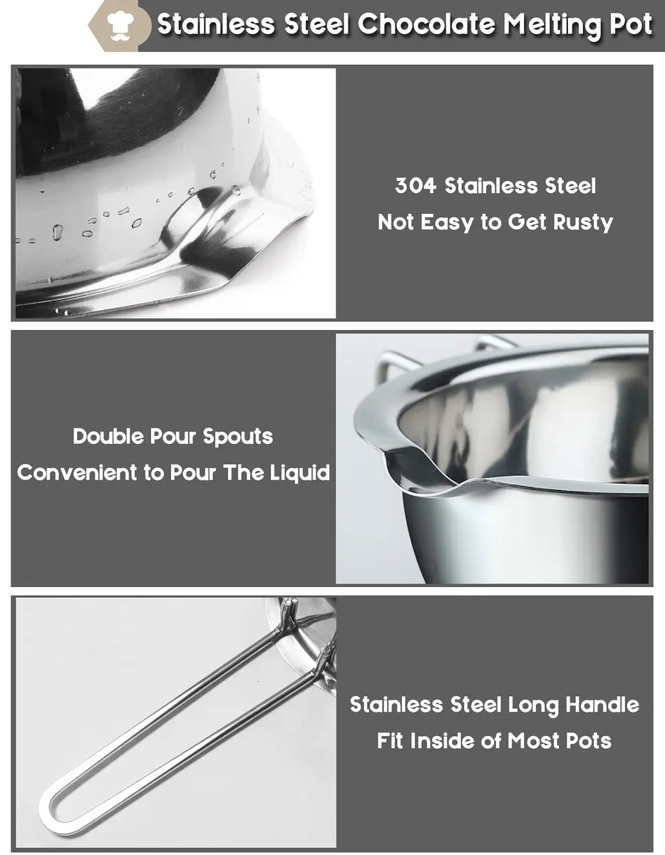Marsheepy 1000ML (33oz) Double Boiler Melting Pot with 2200ML (2QT) Stainless Steel Pot | Rust-Proof 304 Steel for Chocolate, Wax, Soap Making - view 2