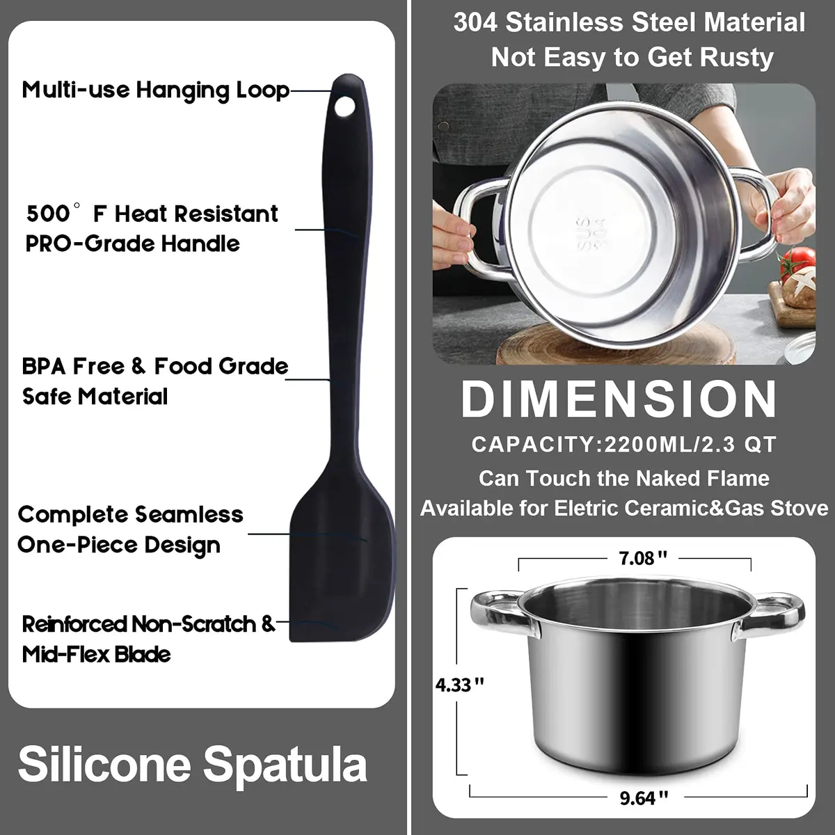 Marsheepy 1000ML (33oz) Double Boiler Melting Pot with 2200ML (2QT) Stainless Steel Pot | Rust-Proof 304 Steel for Chocolate, Wax, Soap Making - view 4