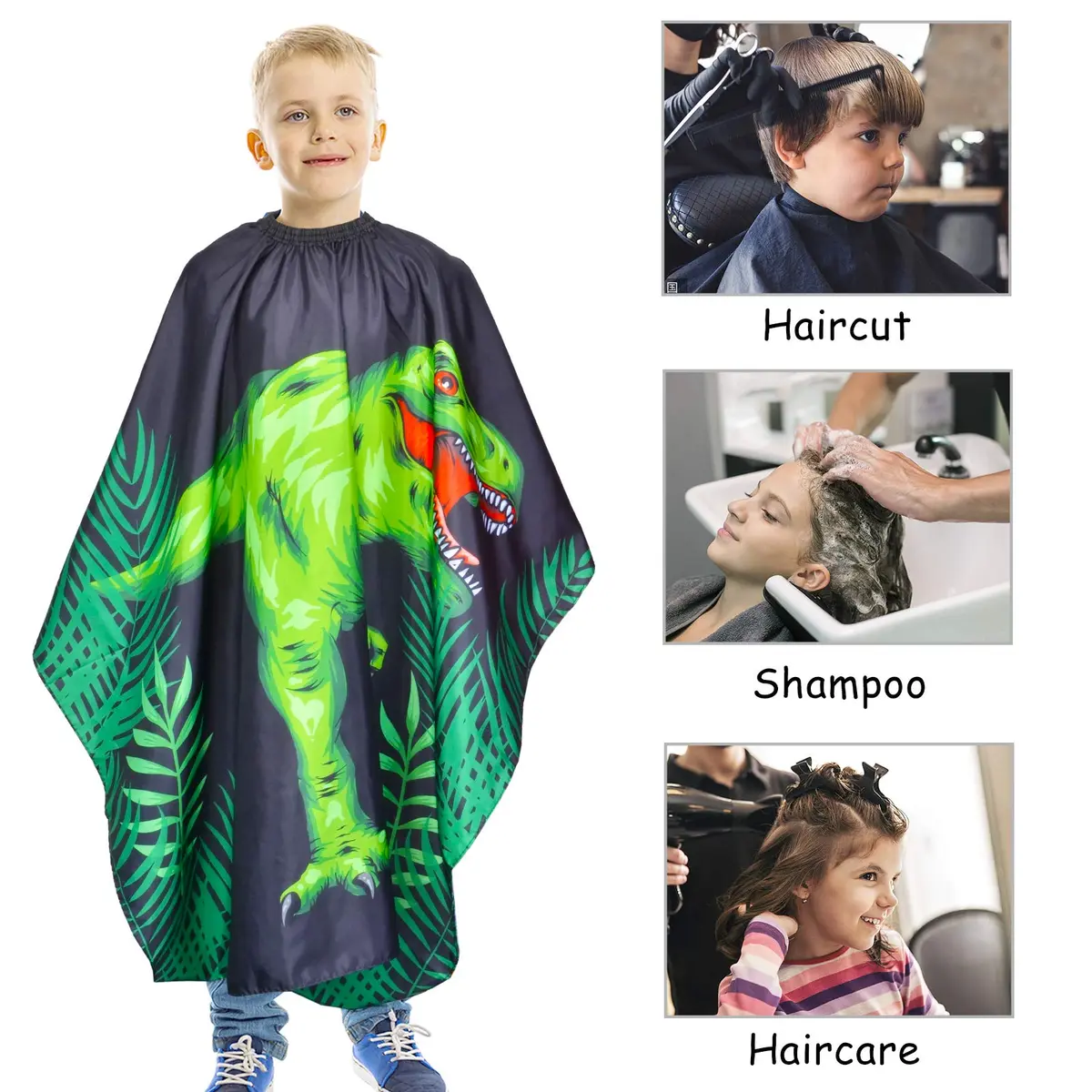 PAMAID Kids Haircut Cape Waterproof Barber Cape Cover, Dinosaur Print 120cm x 100cm | Protects Clothes from Hair & Styling Products - view 5