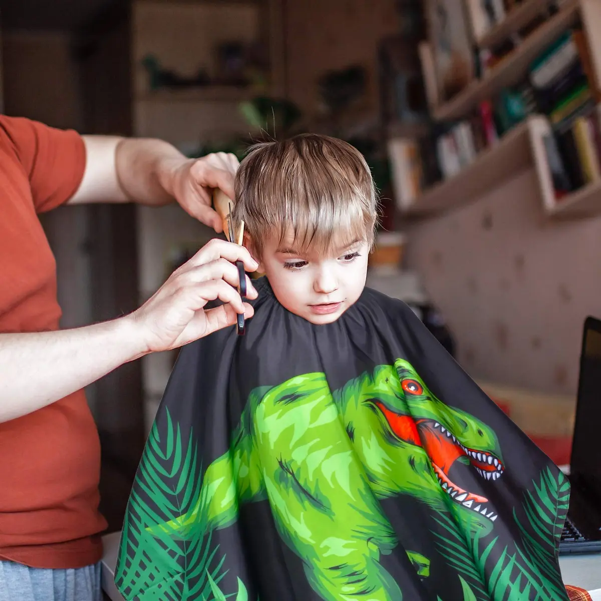 PAMAID Kids Haircut Cape Waterproof Barber Cape Cover, Dinosaur Print 120cm x 100cm | Protects Clothes from Hair & Styling Products - view 3