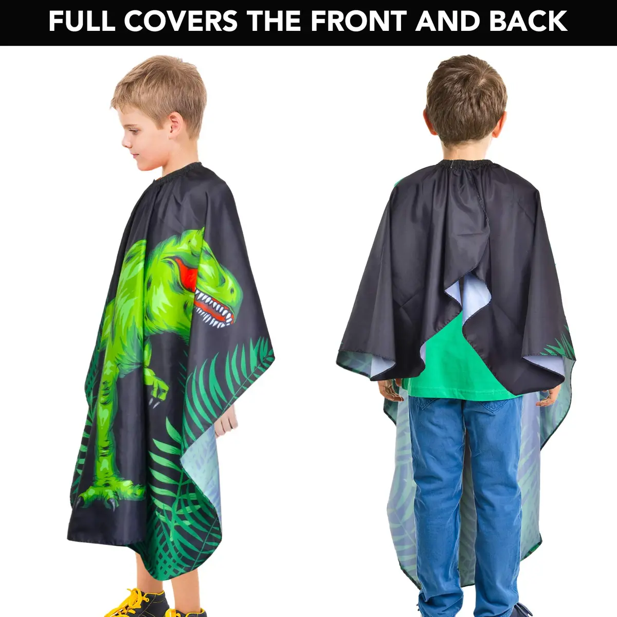 PAMAID Kids Haircut Cape Waterproof Barber Cape Cover, Dinosaur Print 120cm x 100cm | Protects Clothes from Hair & Styling Products - view 4