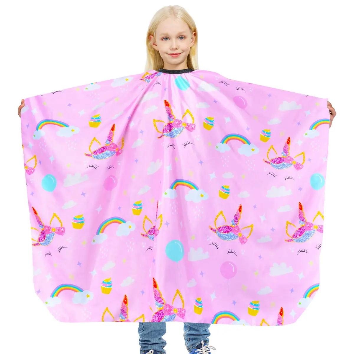 PAMAID Kids Haircut Cape Waterproof Barber Cape Cover with Adjustable Snap Closure, 120cm x 100cm | Cute Unicorn Print - main product image
