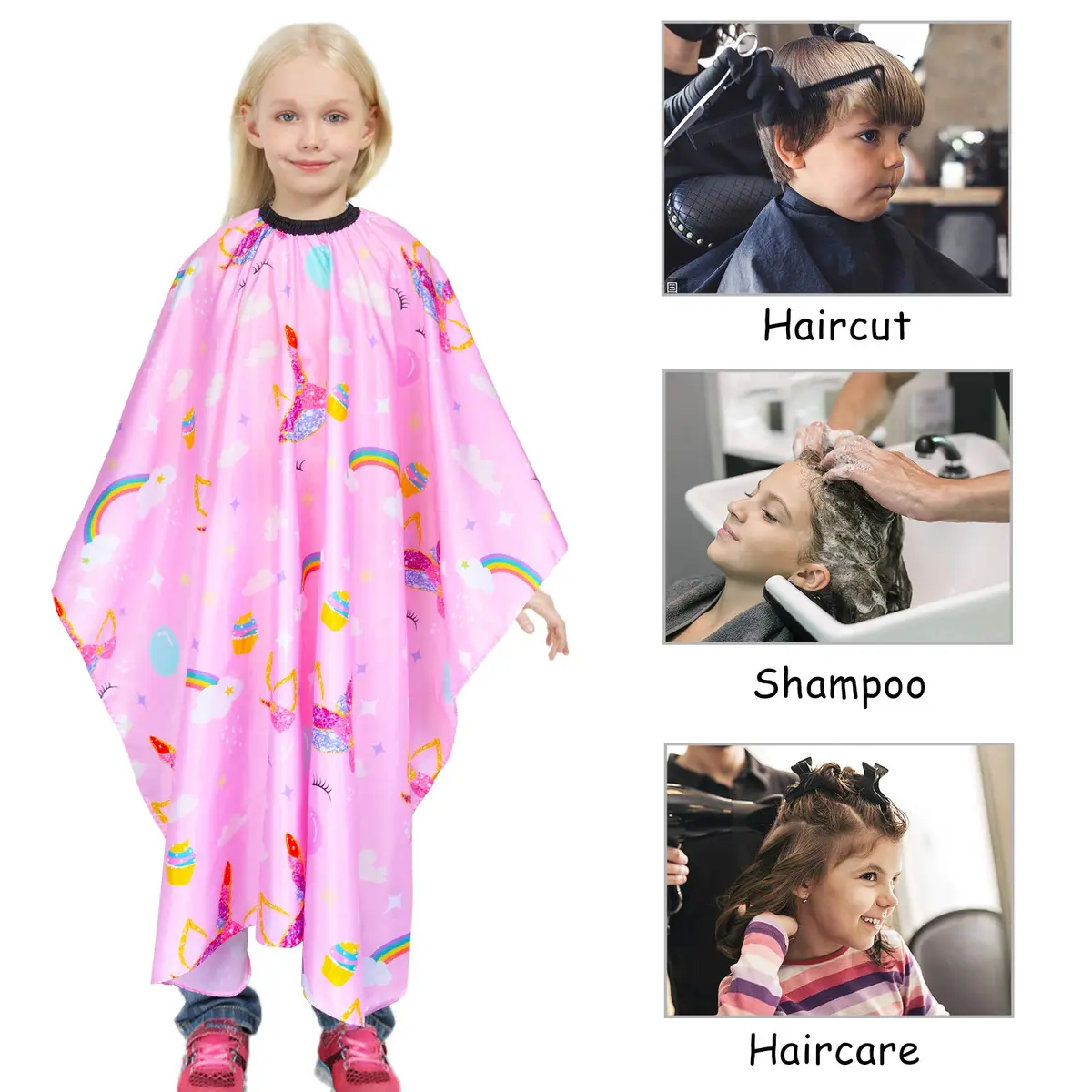 PAMAID Kids Haircut Cape Waterproof Barber Cape Cover with Adjustable Snap Closure, 120cm x 100cm | Cute Unicorn Print - view 5