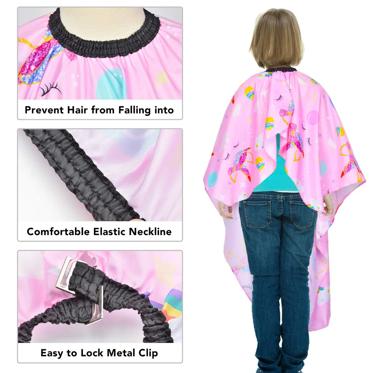 PAMAID Kids Haircut Cape Waterproof Barber Cape Cover with Adjustable Snap Closure, 120cm x 100cm | Cute Unicorn Print - view 7