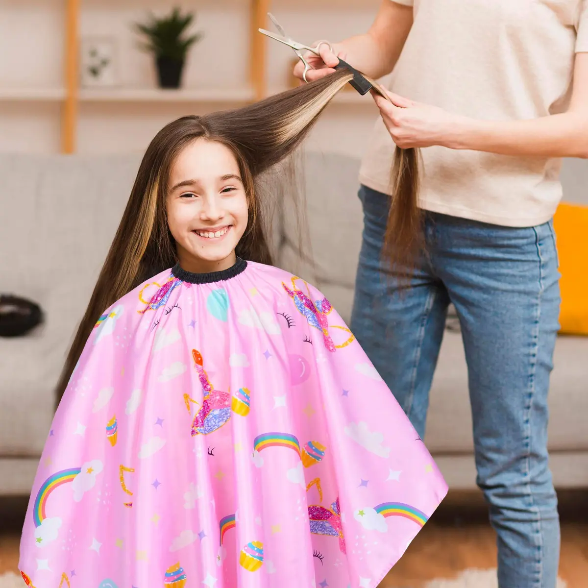 PAMAID Kids Haircut Cape Waterproof Barber Cape Cover with Adjustable Snap Closure, 120cm x 100cm | Cute Unicorn Print - view 3