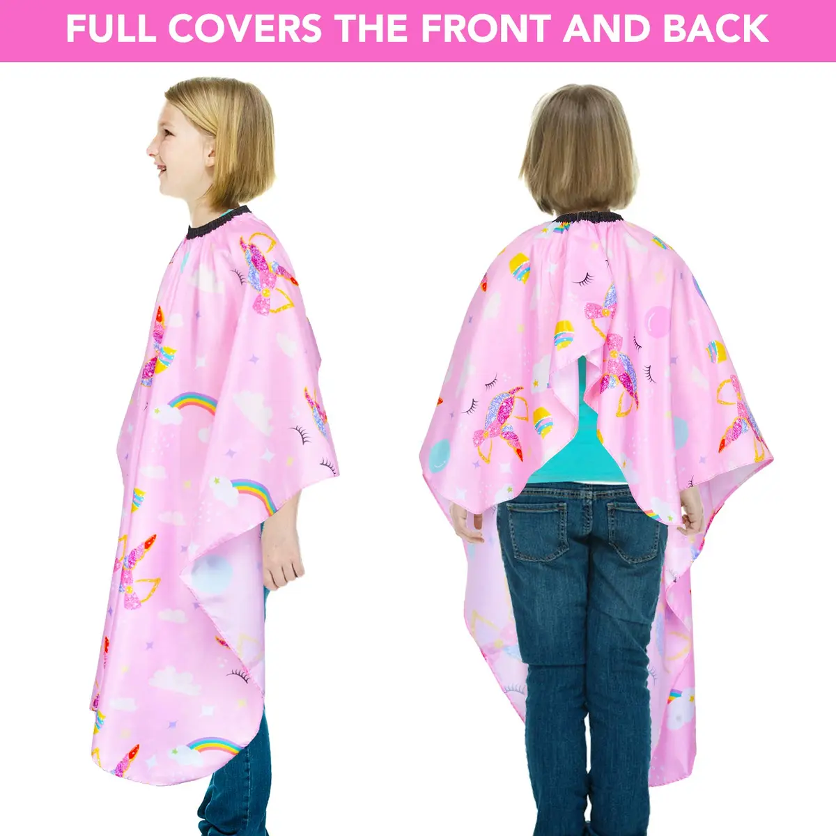 PAMAID Kids Haircut Cape Waterproof Barber Cape Cover with Adjustable Snap Closure, 120cm x 100cm | Cute Unicorn Print - view 4