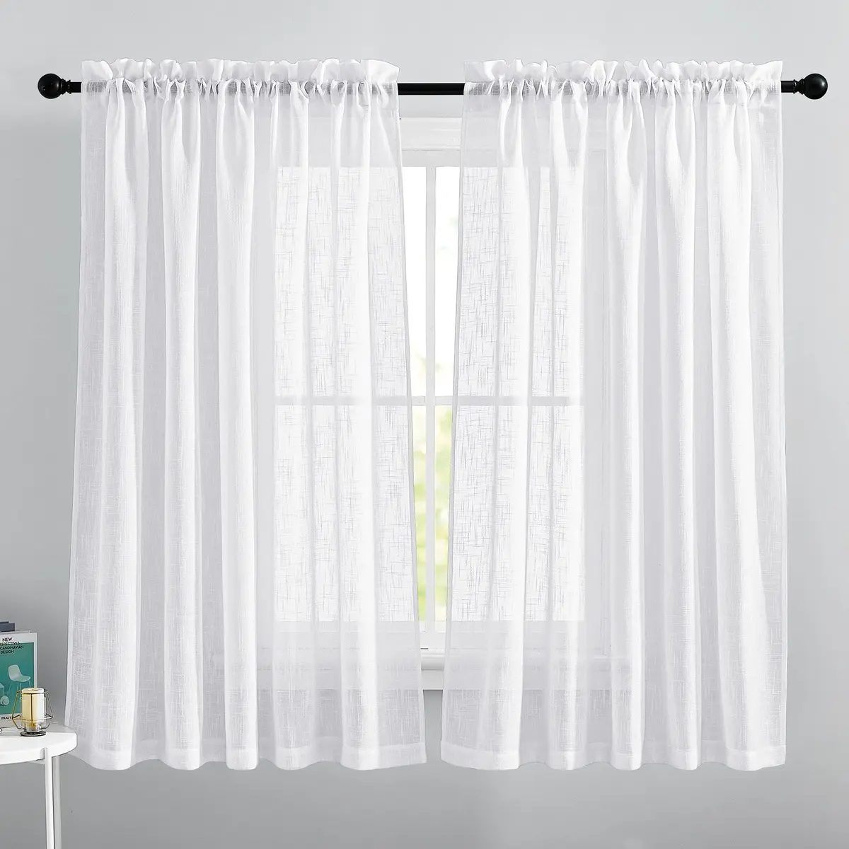 NICETOWN Sheer Linen Curtains Natural Style, W66 x L63 | Privacy & Elegant Linen Look - main product image