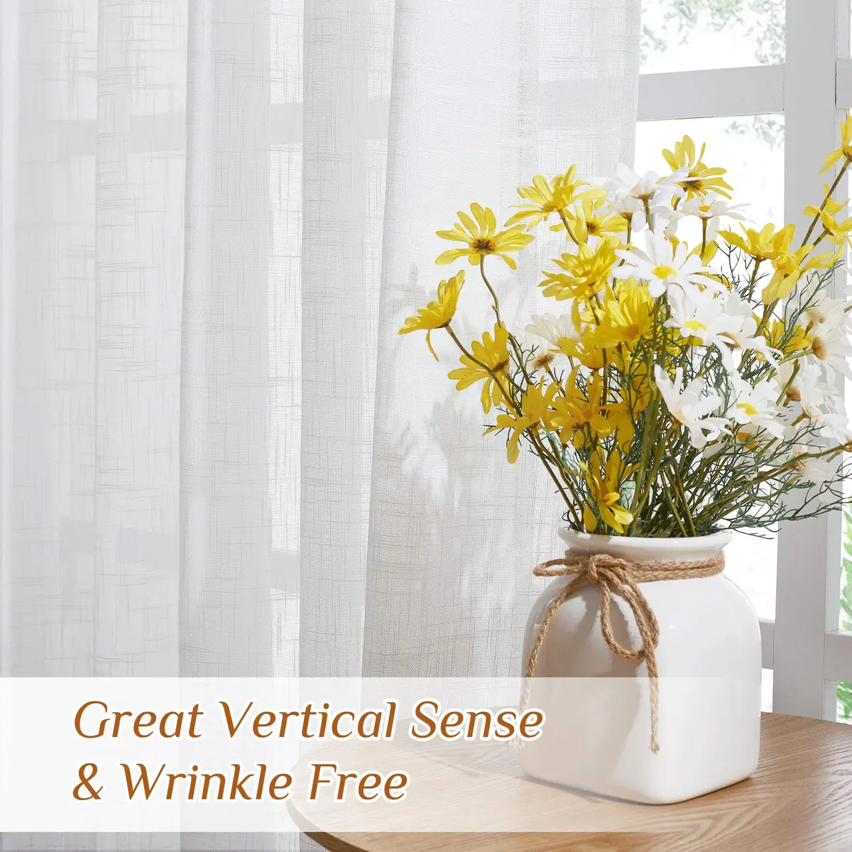 NICETOWN Sheer Linen Curtains Natural Style, W66 x L63 | Privacy & Elegant Linen Look - view 5
