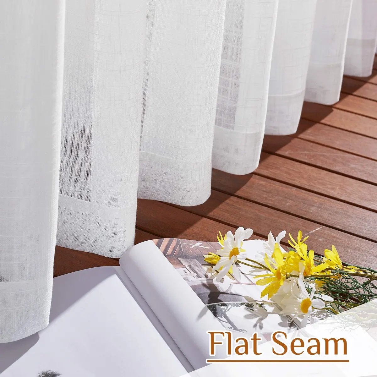 NICETOWN Sheer Linen Curtains Natural Style, W66 x L63 | Privacy & Elegant Linen Look - view 6