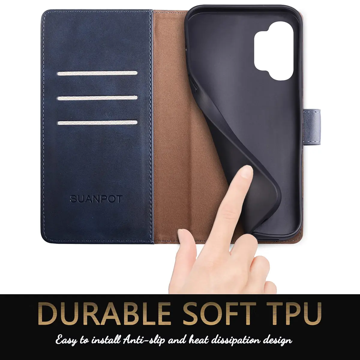 SUANPOT RFID Blocking Wallet Case for Samsung Galaxy A32 5G with Card Holder & Flip Folio | Blue - view 5