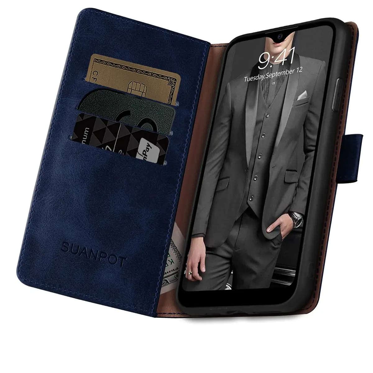 SUANPOT RFID Blocking Wallet Case for Samsung Galaxy A32 5G with Card Holder & Flip Folio | Blue - view 4